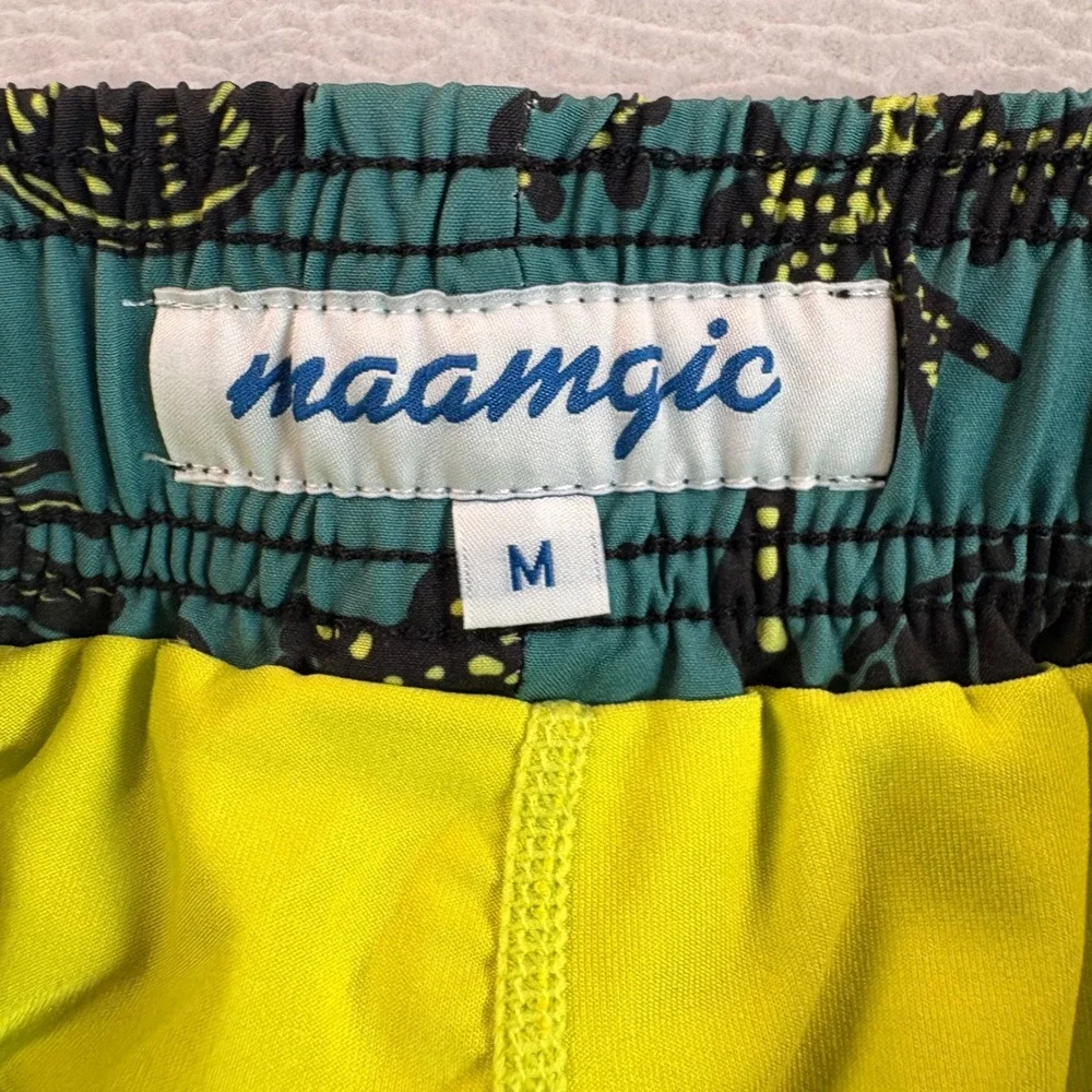 Maamgic Mens Swim Trunks Teal Green Turtle Starfish Print Compression Liner M